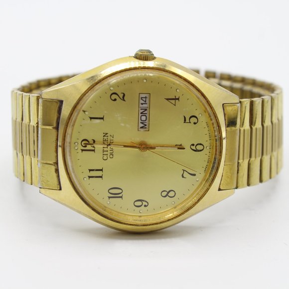 Vintage CITIZEN Quartz Men's Retro Classic Gold Tone Watch Expandable Band 90's - Picture 5 of 7